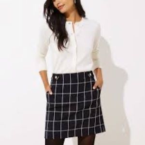Loft Windowpane Button Tab Skirt 8P